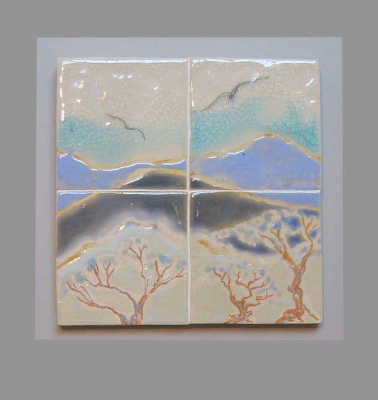 MURAL- BIRDS /LANDSCAPE- Original One of a Kind Glaze Painting on Tile