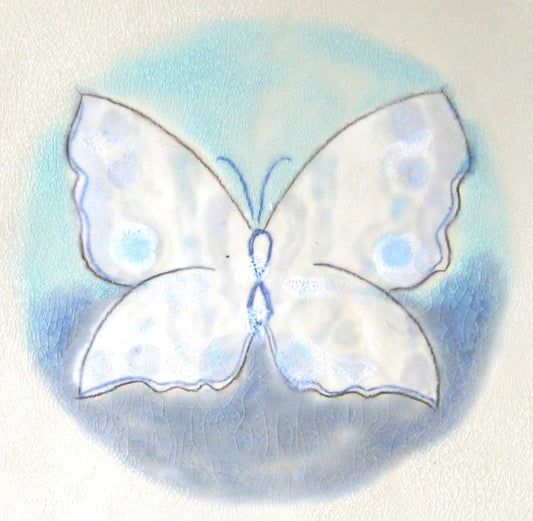 INFINITY'S  BUTTERFLY- Ceramic Wall Hanging- Large Original Drawing, Glaze Pencil, Glaze on Handmade White Stoneware Tile