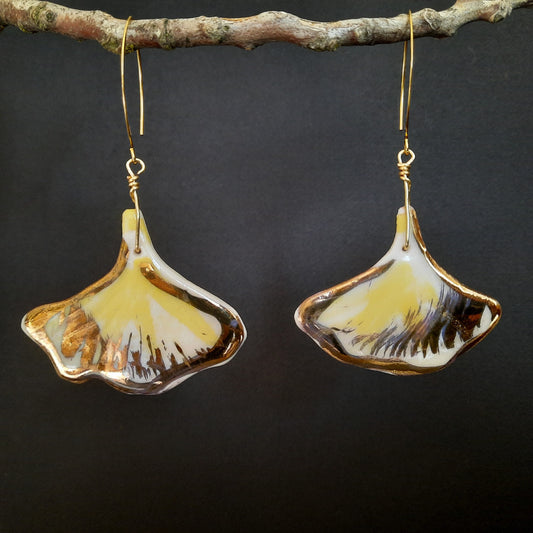 GINKGO Leaf Design: PORCELAIN and Handmade Earrings- Nature Inspired (dangle/drop style)
