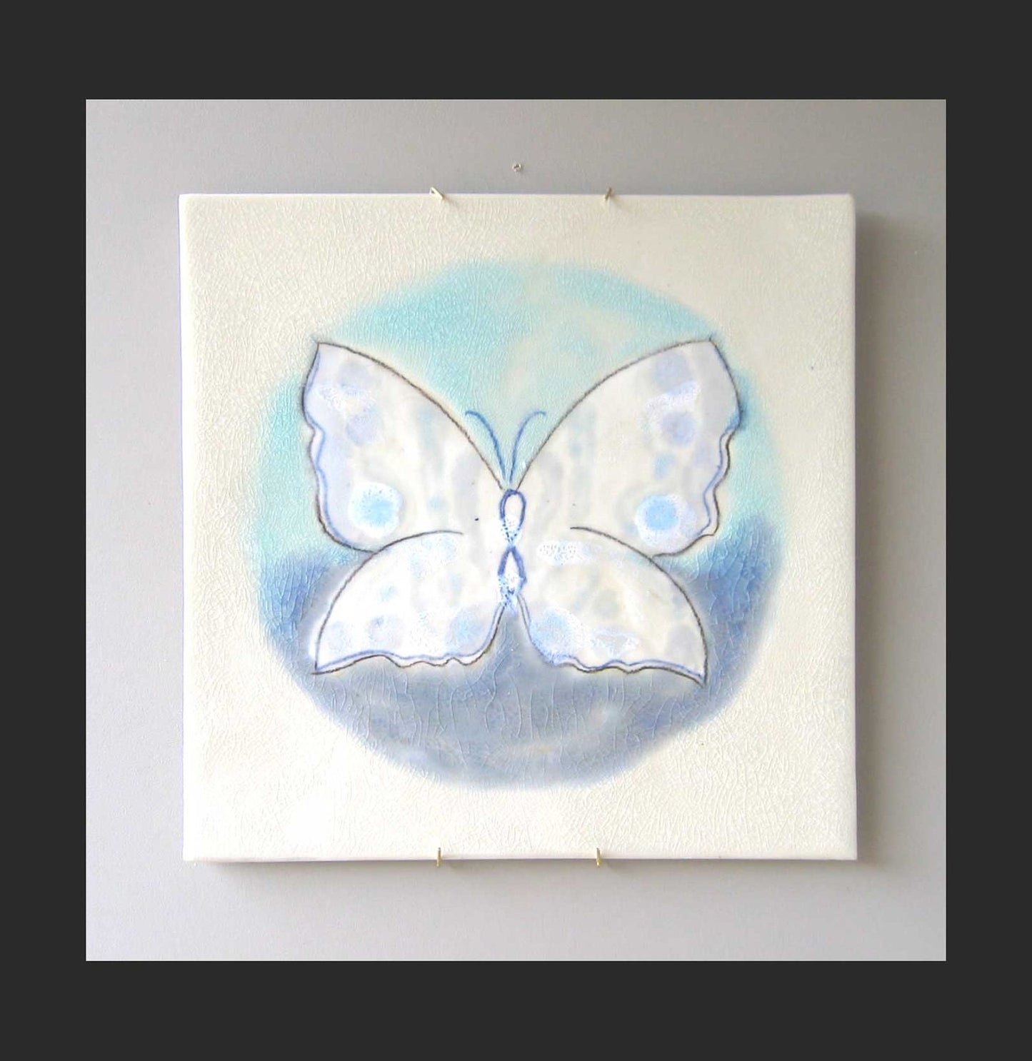 INFINITY'S  BUTTERFLY- Ceramic Wall Hanging- Large Original Drawing, Glaze Pencil, Glaze on Handmade White Stoneware Tile